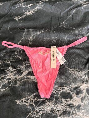 Sexy pink silky v-string panties, size M